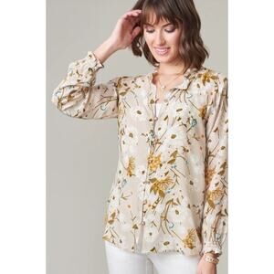Spartina 449 Ivy Silk Blouse in Babbies Store Poppies Print Tan‎ Size XS